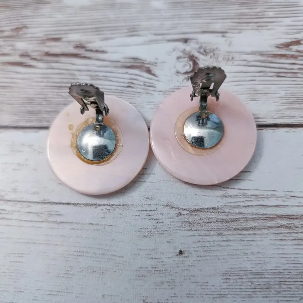 Vintage Clip On Earrings Large 1.25 Pink